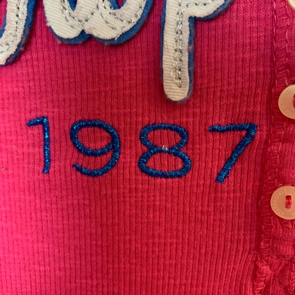 Aeropostale Womens Y2K Fitted Henley Top Size XL Pink 1987 NYC Spellout Preppy - Picture 7 of 11